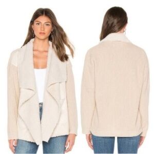 John + Jenn faux fur draped cardigan with ribbed sleeves in cream